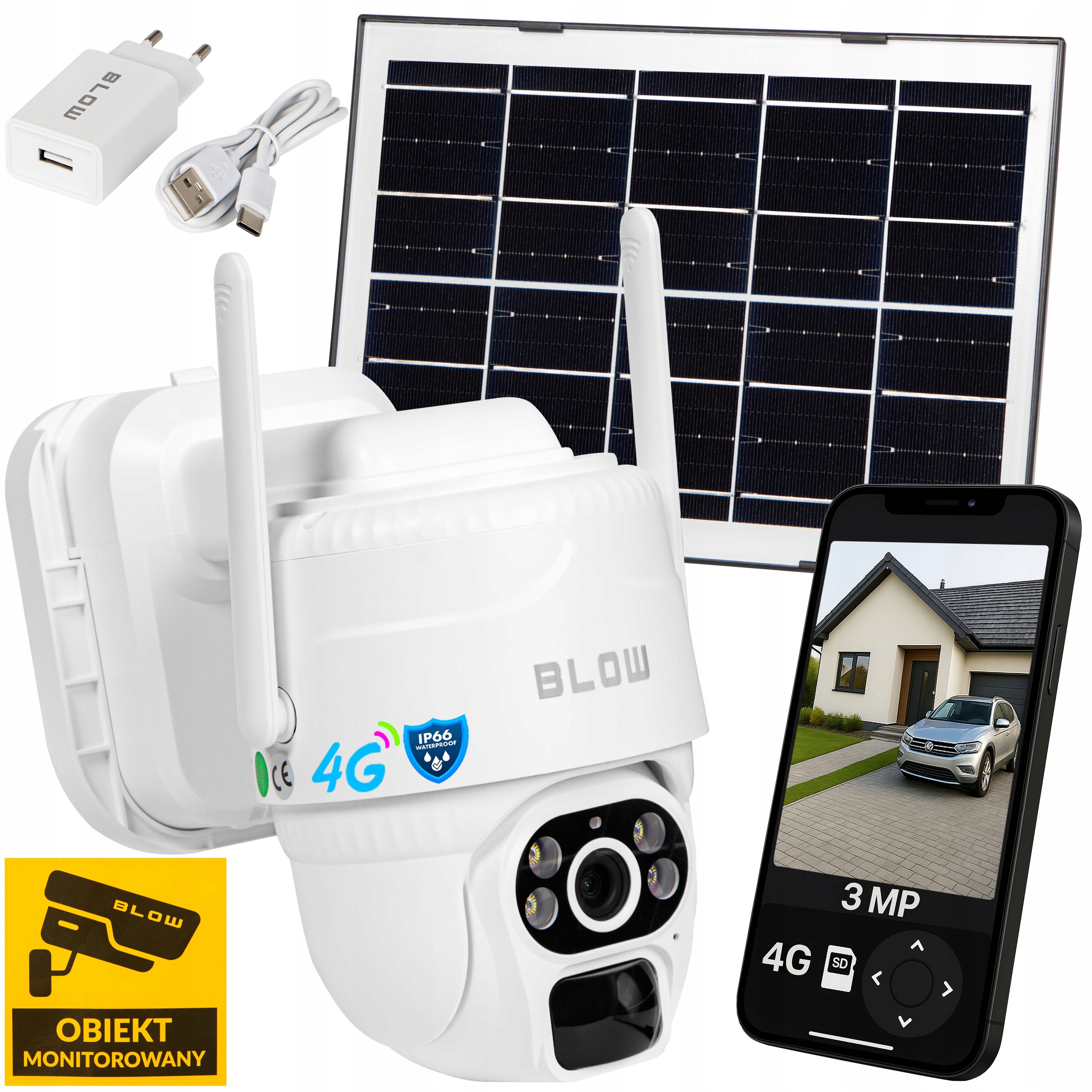 Otočná Ip Kamera Blow H-393 V2 3MP 4G Lte Solárna IP66 Pir Led