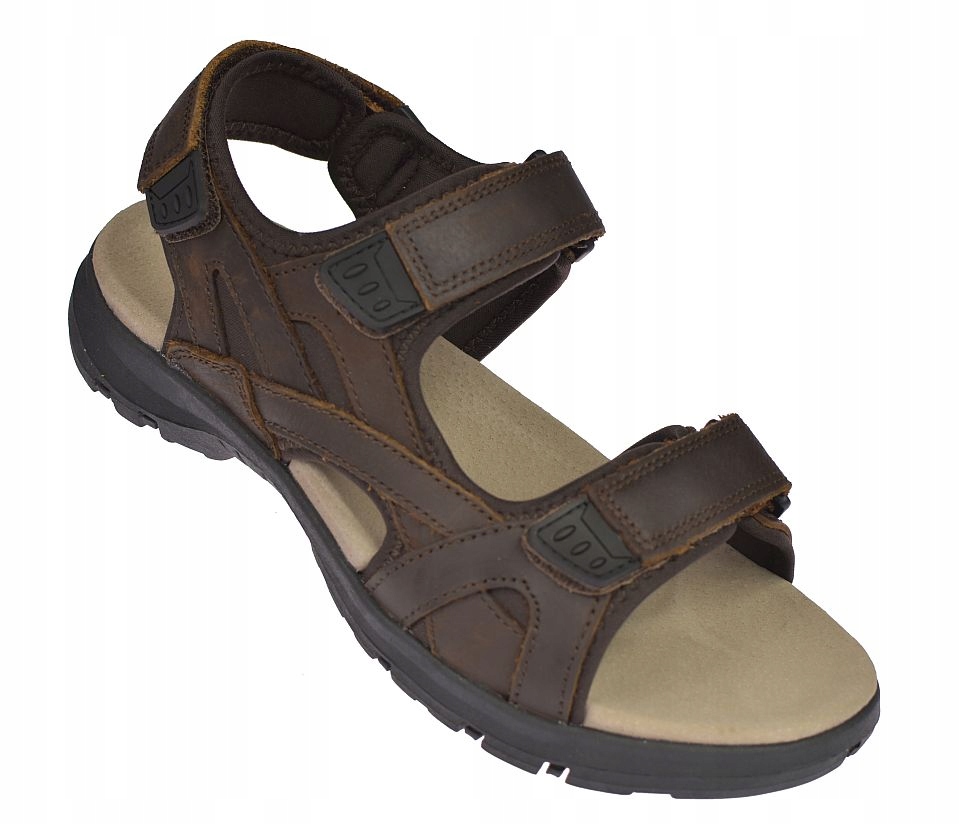 Pánské kožené sandály RL185 hnědé na suchý zip, pohodlné, lehké, letní, vel 46