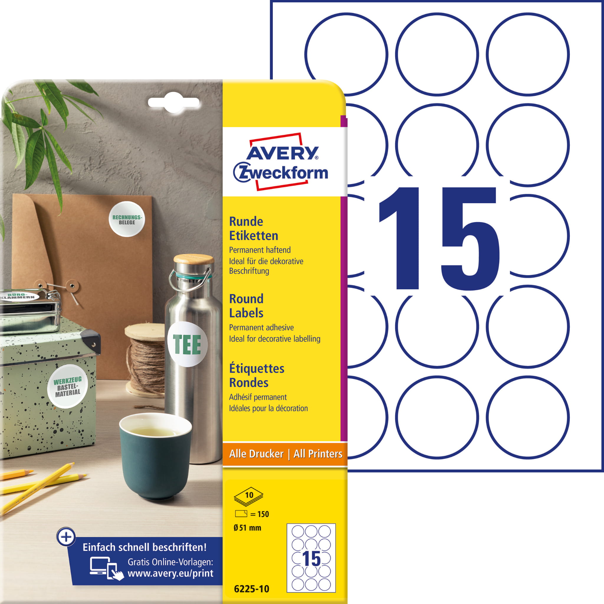 

Etykiety okrągłe Avery A4 10ark. Ø51mm białe