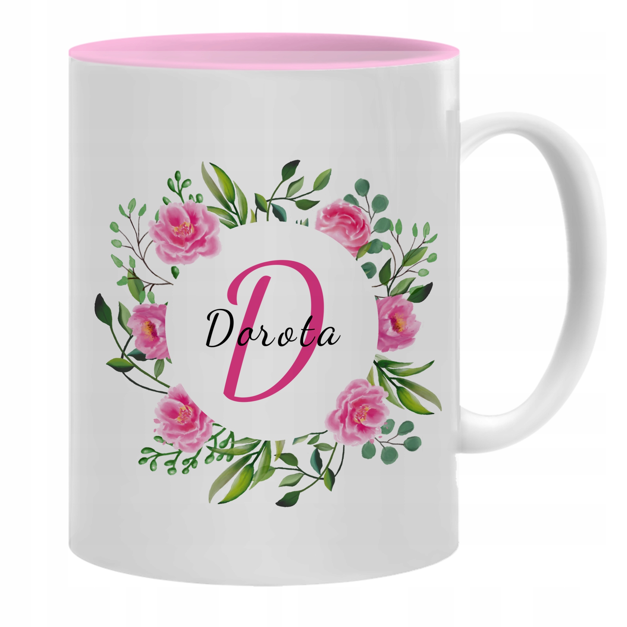 

Kubek Wnętrze Rózowe twoje imię Dorota prezent