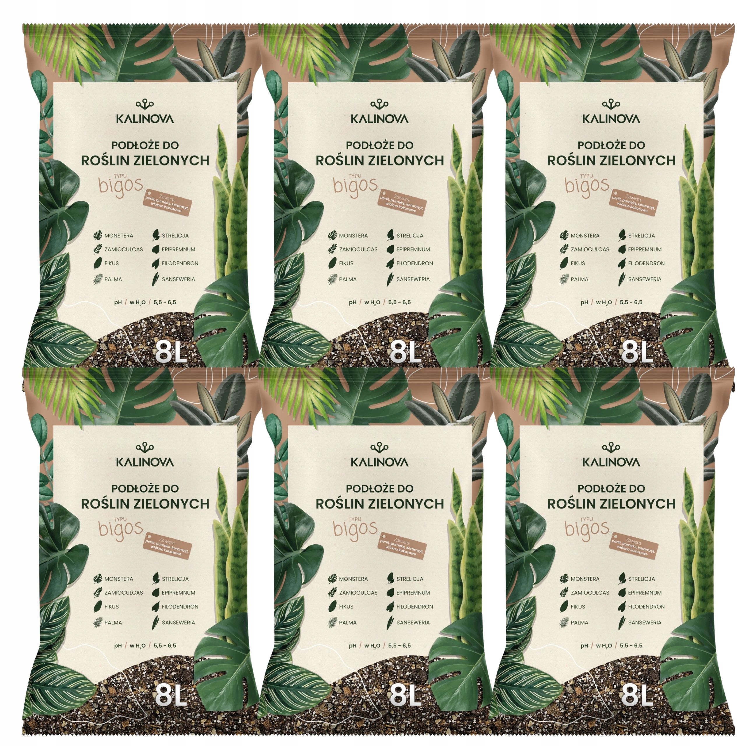 Substrát Bigos Lehká Země pro květy zelených rostlin 8L x 6 Ks Až 48L