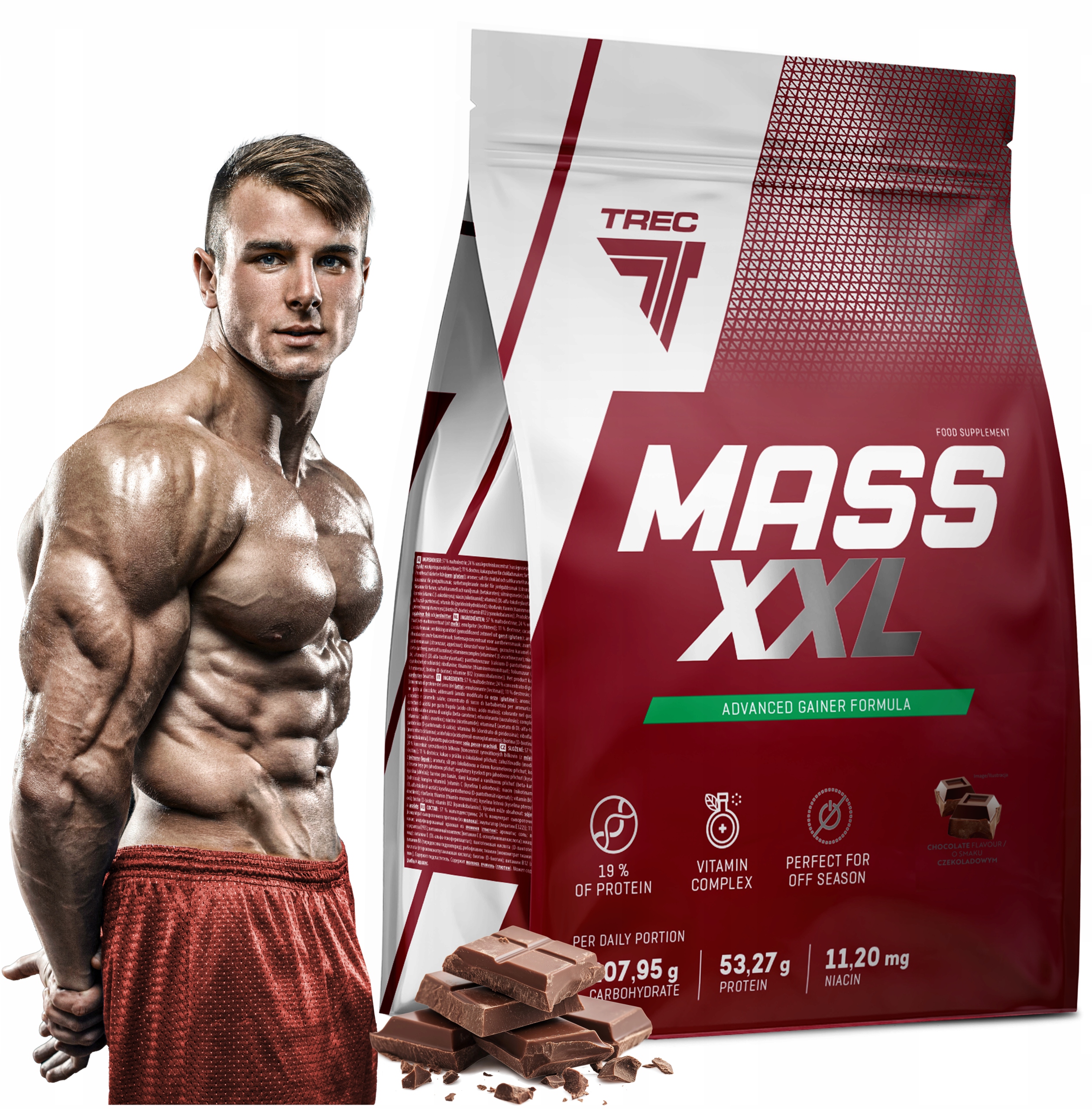 Gainer Trec Mass XXL 3000g Mutant Mass Sacharidy Velké 3kg