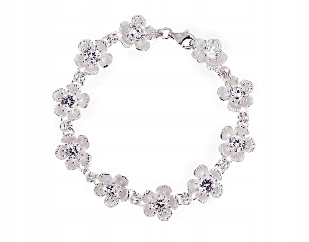 Dámský Stříbrný Náramek S Květinami Zirkony 925