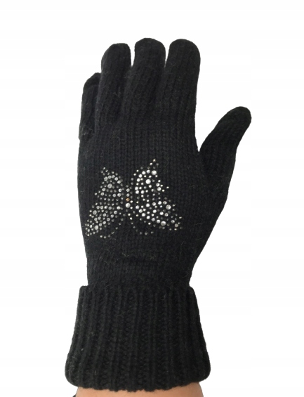 Dámske rukavice čierne vlnené zirkóny