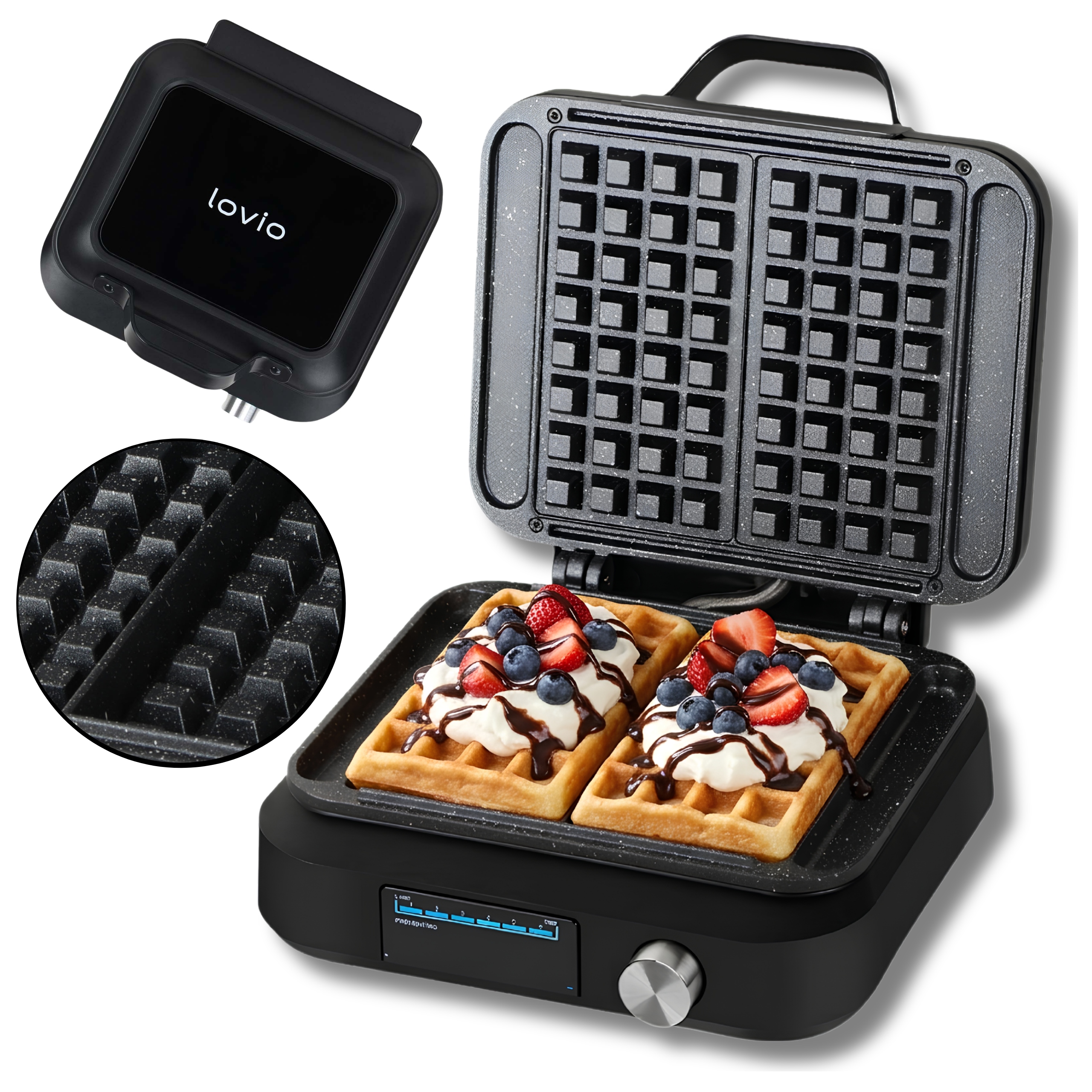 Gofrownica Opiekacz 2 duże gofry Marmurkowa Powłoka regulacja czasu Mocna