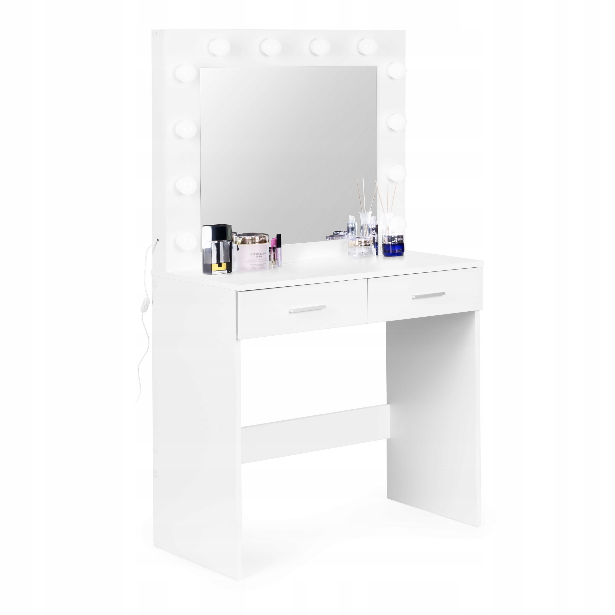 DUŻA NOWOCZESNA TOALETKA KOSMETYCZNA LUSTRO SZUFLADY OŚWIETLENIE Wykończenie białe