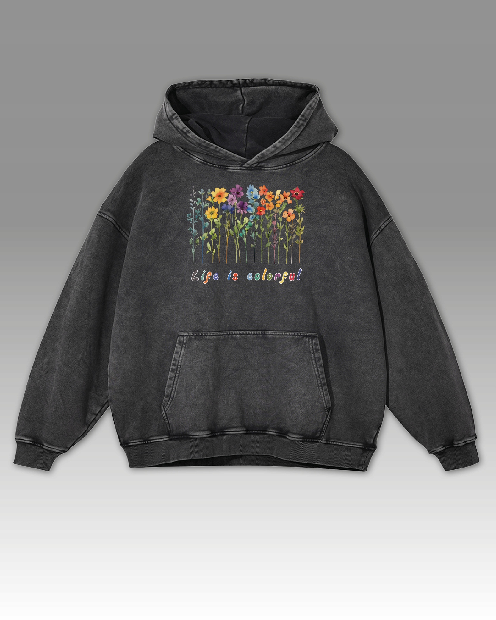 Mikina Life is Colorful Život je Barevný Květiny Radost Boho Grafitová XL