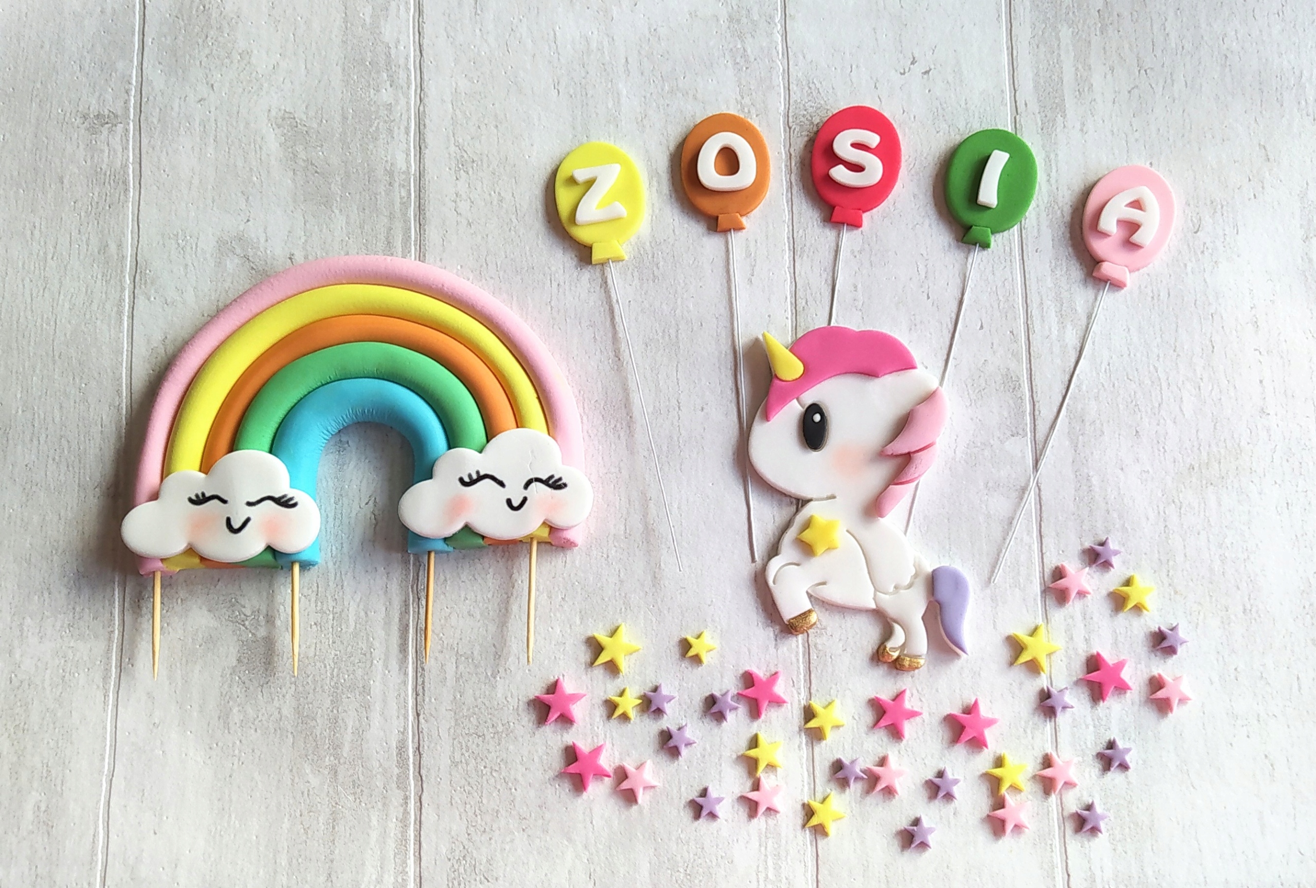 Levně Duha Jednorožec jméno figurky z cukrové hmoty Sada dekorací