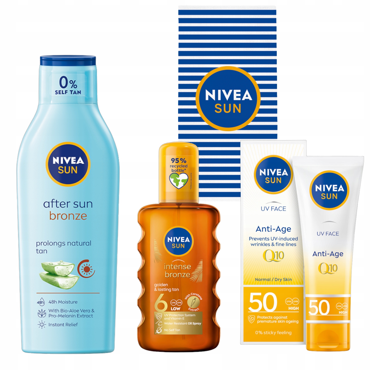 Nivea Sun Olej SPF6+ Balzám po opalování Pleťový krém Q10 SPF50 +dárek