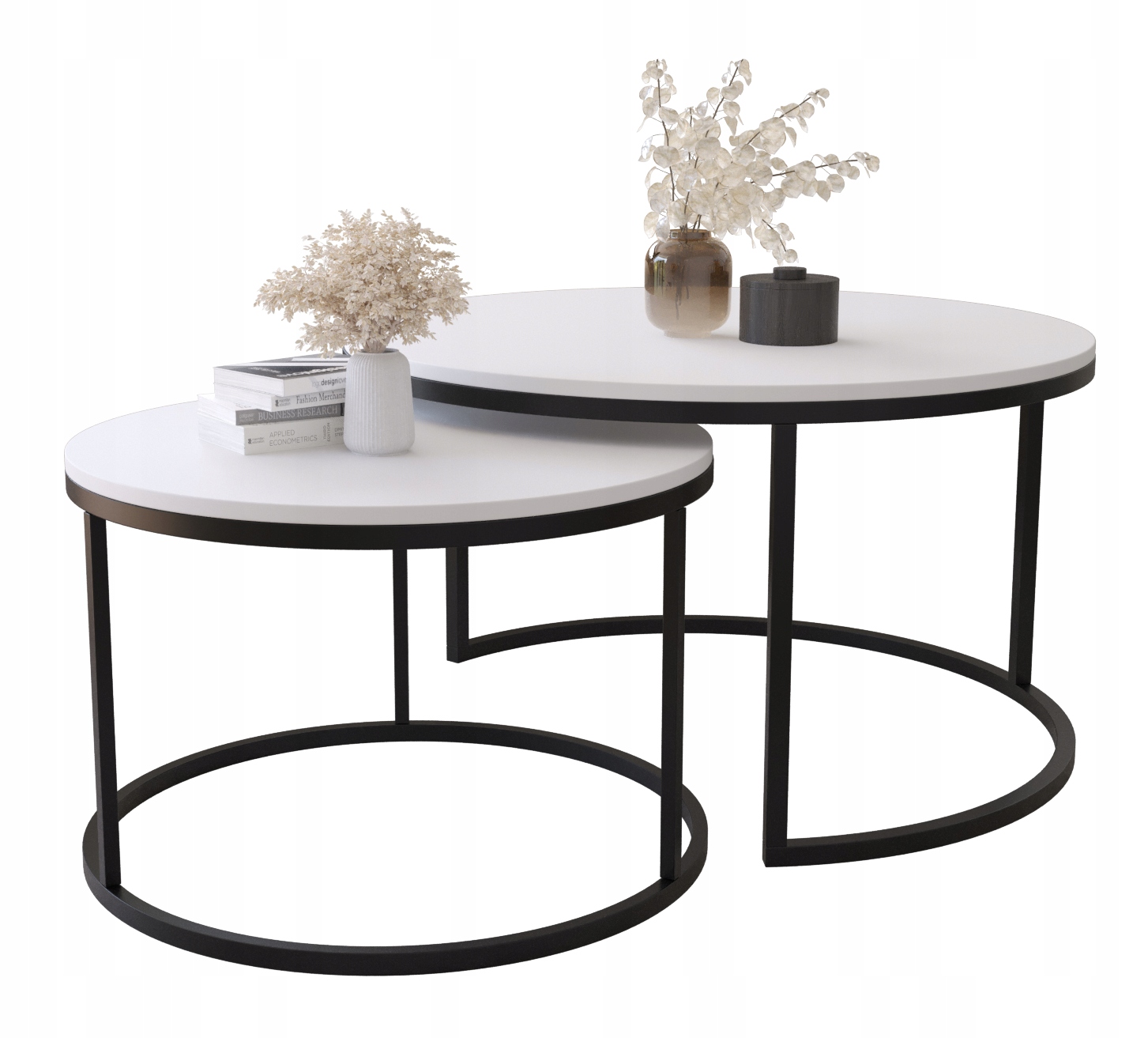 STOLIK KAWOWY 2w1 OKRĄGŁY MJU 80/60CM - BIAŁY MAT