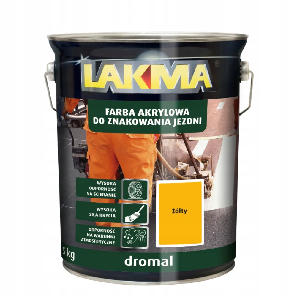 Dromal Farba Drogowa do Znakowania Jezdni Żółty 5KG Lakma