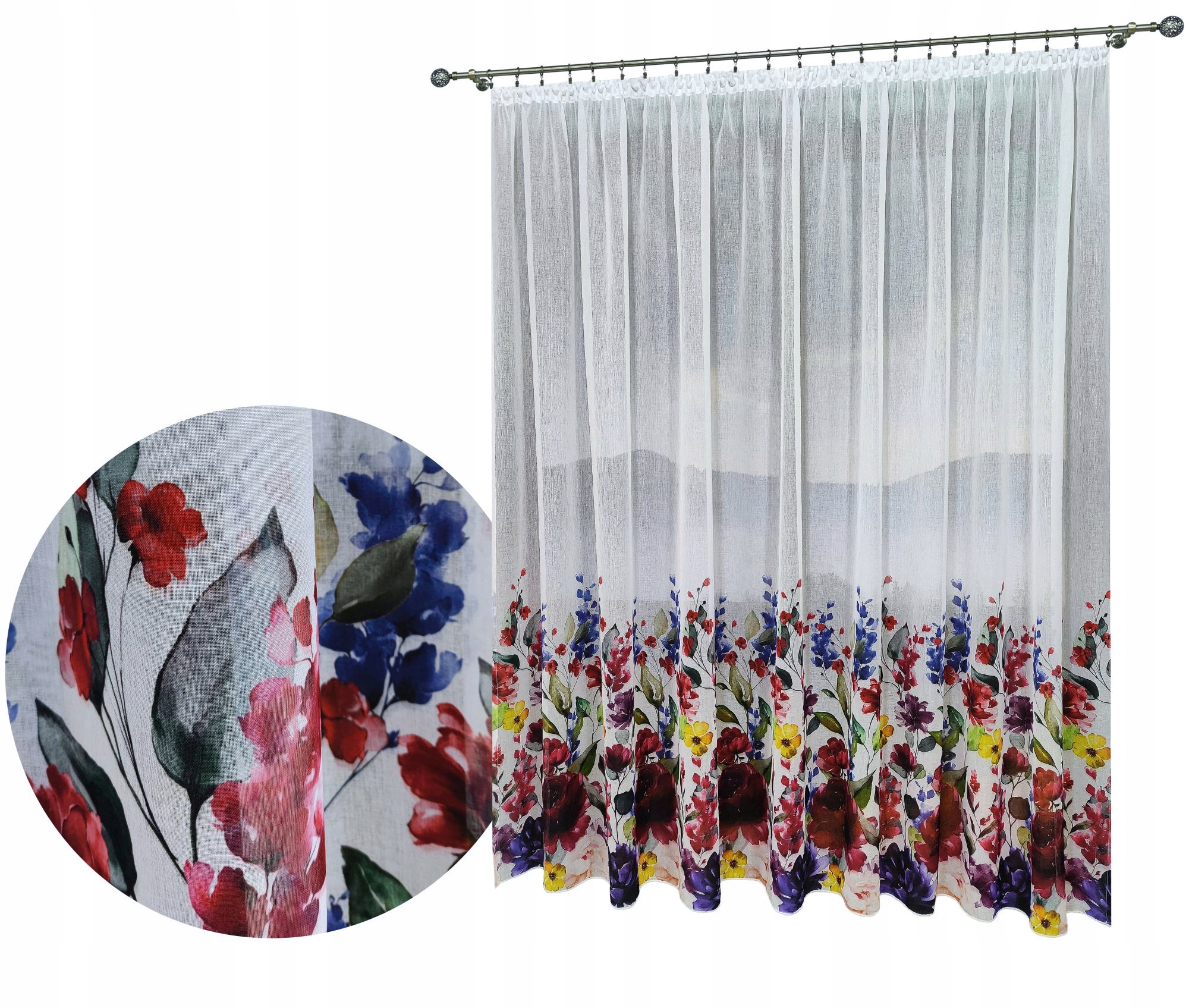 Hotová Záclona Etamina Tištěné Květiny S Olovem
