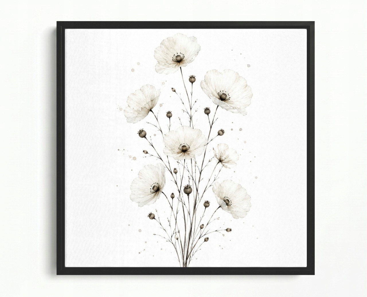 Obraz Rám Americký Box Akvarel Zahrada Květiny Bílé Máky Scandi Boho 50x50