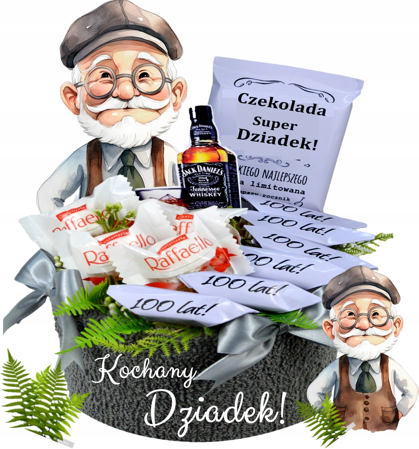 Levně pěkný dárek Dort pro Babičku A Dědečka Dědečkům koš na sladkosti ručník s výšivkou