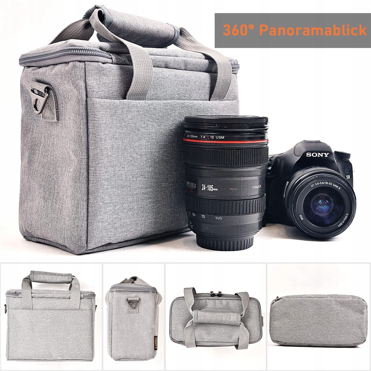 FOSOTO Torba Na Aparat DSLR I Akcesoria Szara Kompatybilna Z Nikon — miniatura 5