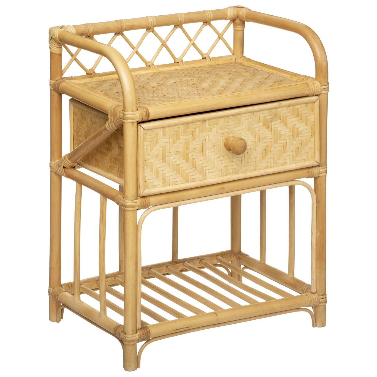 Ratanová Bambusová Nočná Skrinka V Boho Štýle Do Spálne Béžová 60 CM