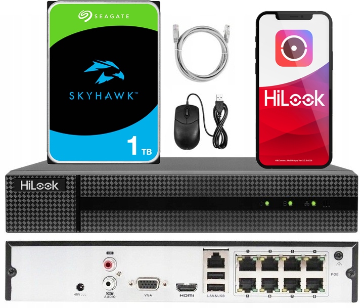 Záznamník HiLook by Hikvision 8 kanálů PoE Až 8Mpx 1TB disk Skyhawk