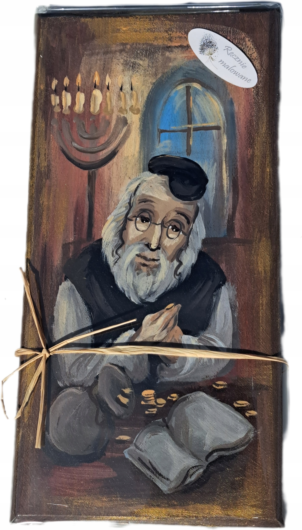 Žid ručně malovaný na dřevě zabalený jako dárek