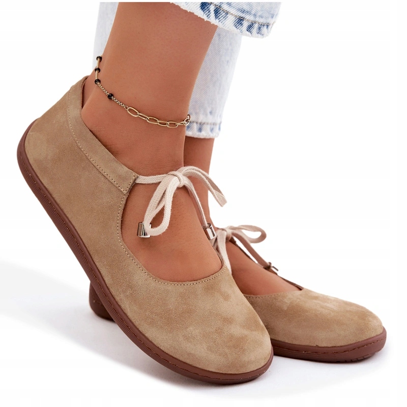 Baleríny Barefoot Semišová Kůže Vázané Zazoo 021 Béžové 41