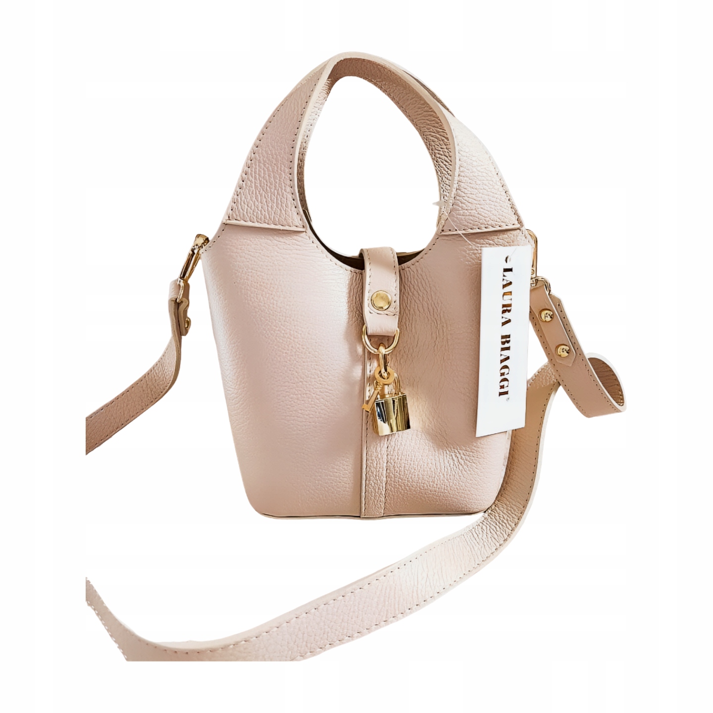 Laura Biaggi kožená mini shopperka, světle béžová