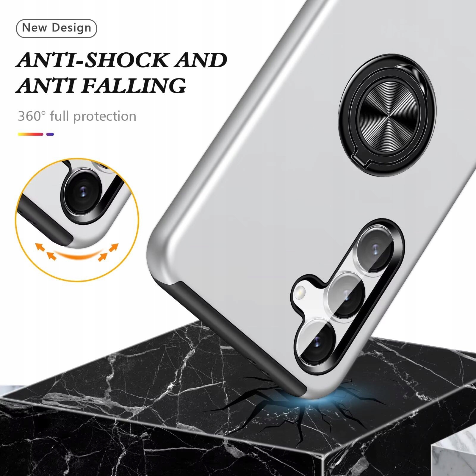 YANJIEER ESONG Etui Samsung Galaxy S24 Z Ringiem Ochronne Srebrne — miniatura 4