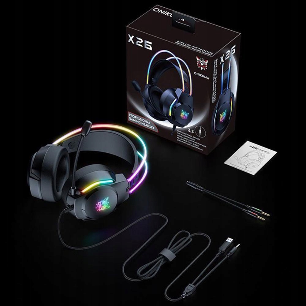 ONIKUMA X26 SŁUCHAWKI GAMINGOWE NAUSZNE PRZEWODOWE Z MIKROFONEM DO PC RGB Rodzaj słuchawek nauszne