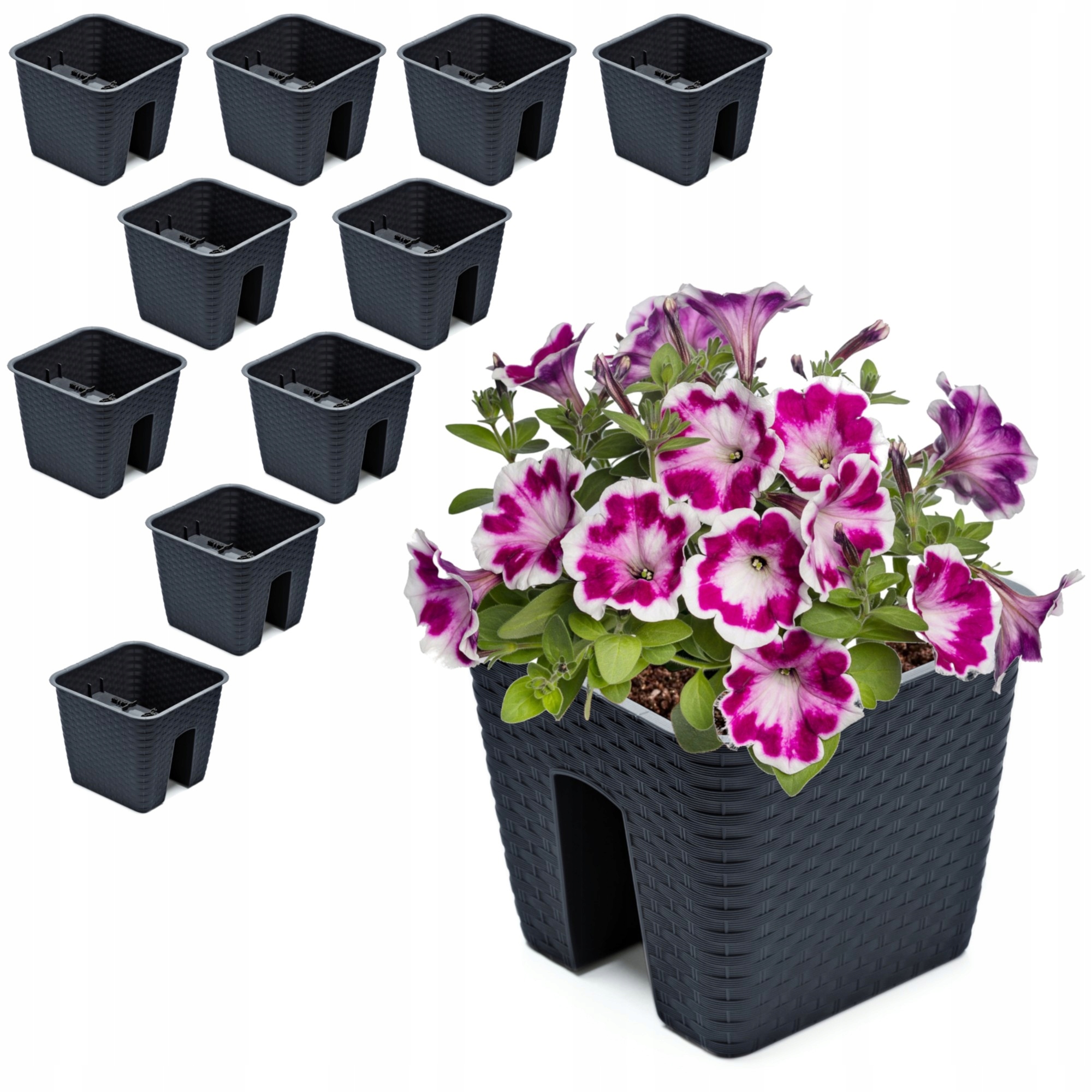 10 x Krabička Kvetináč 27,2 x 27,2 cm Ratan Antracit 8,5L zábradlie zábradlia