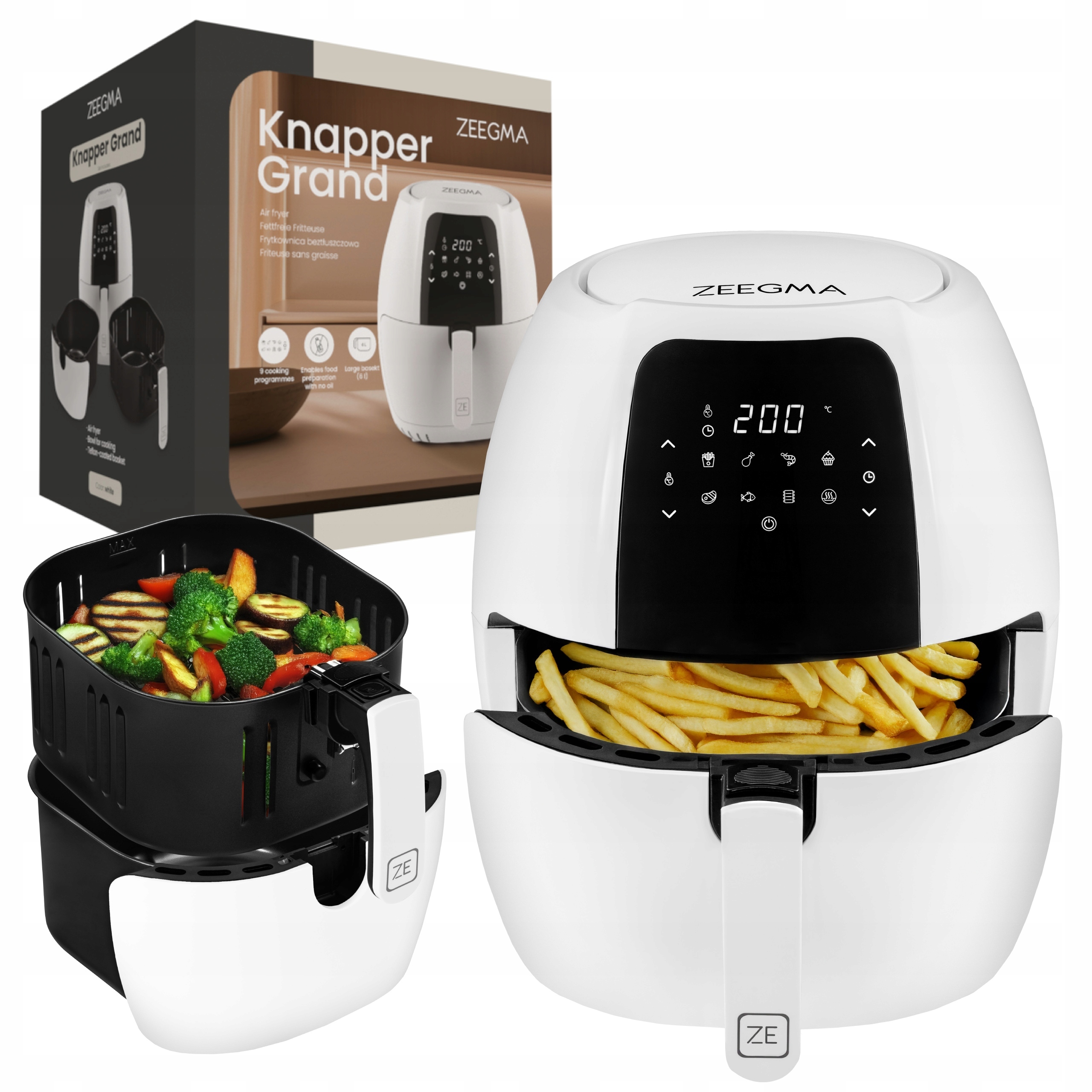 Beztuková Fritéza Air Fryer 1800 W, Mísa 7,7 L, Koš 6 L, 9 Programů