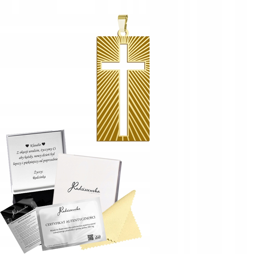 Zlatý medailon s křížkem Stříbro 925 Dárek Svaté Přijímání Přání Bonus