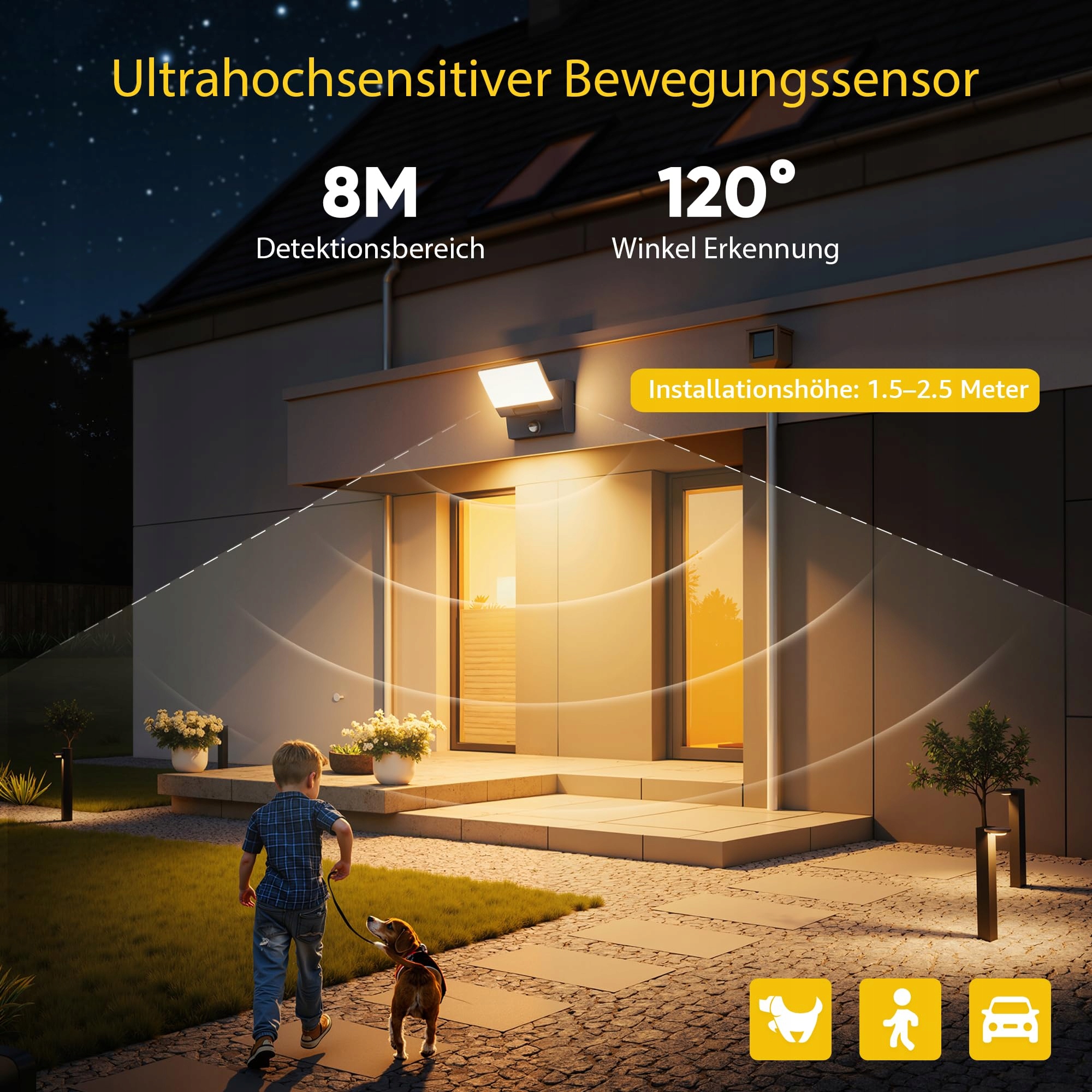 K-BRIGHT Lampa Zewnętrzna LED 30W z Czujnikiem Ruchu IP65 3000K Anthrazit — miniatura 5