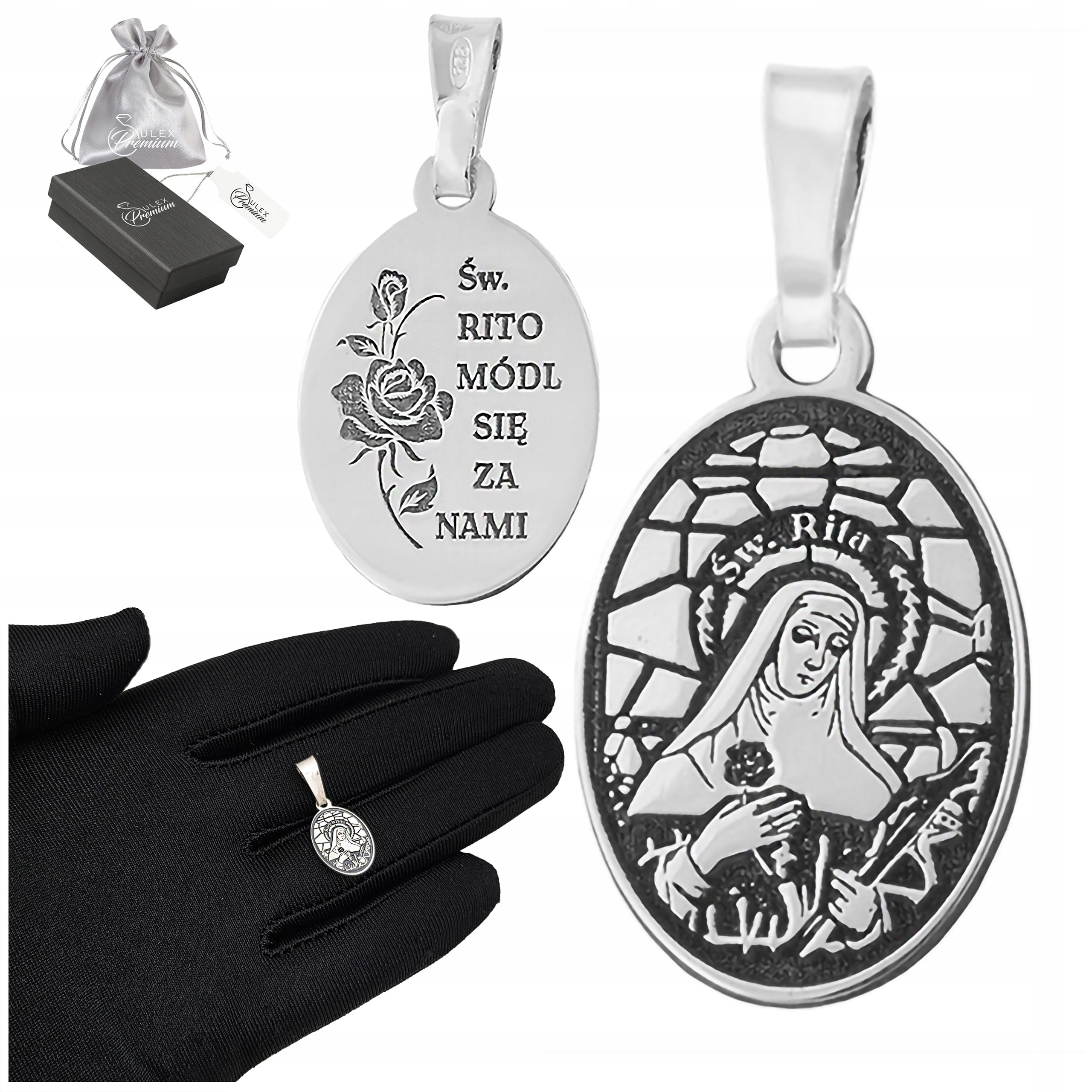 Stříbrný medailon ryzost 925 Přívěsek Medailon Svatá Rita s menší Cascií
