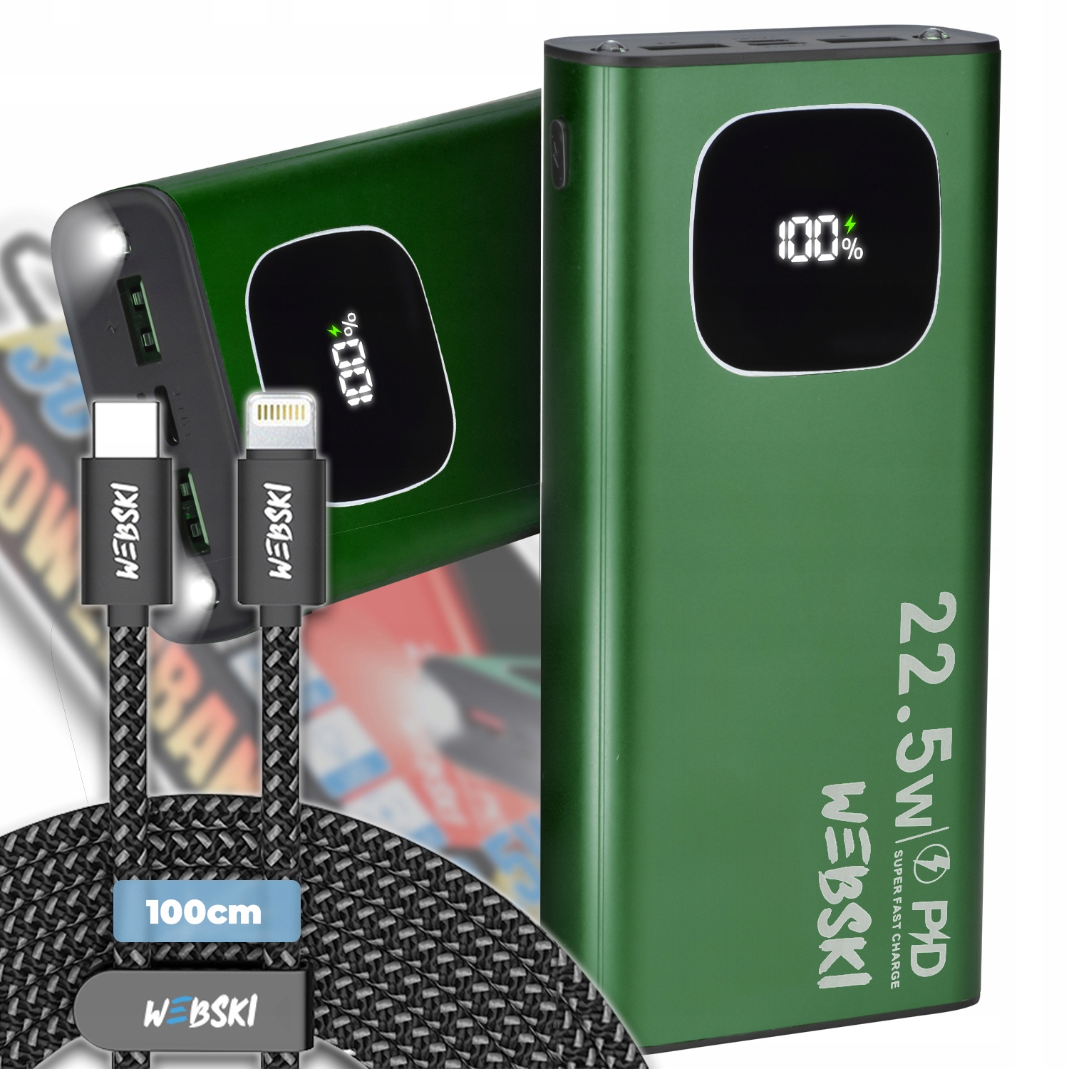 Výkonná Powerbanka 30000MAH Usb-c Quick Charge+lightning Kabel 1 M