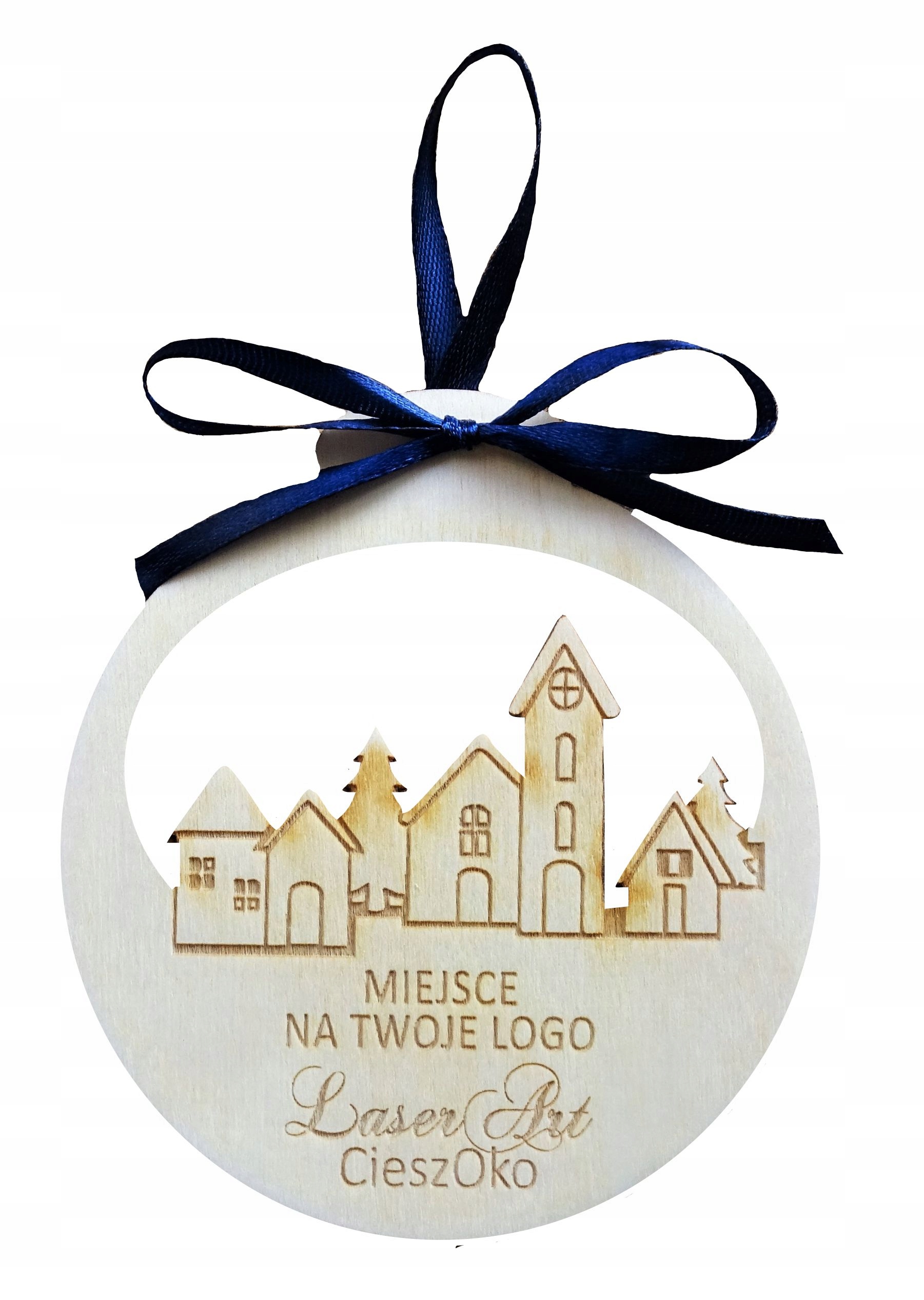 

Bombka firmowa drewno logo Domki 11 cm