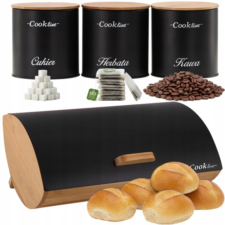 Bambusový Chlebník Premium Set Elegantní černý 3 Nádoby S Víkem