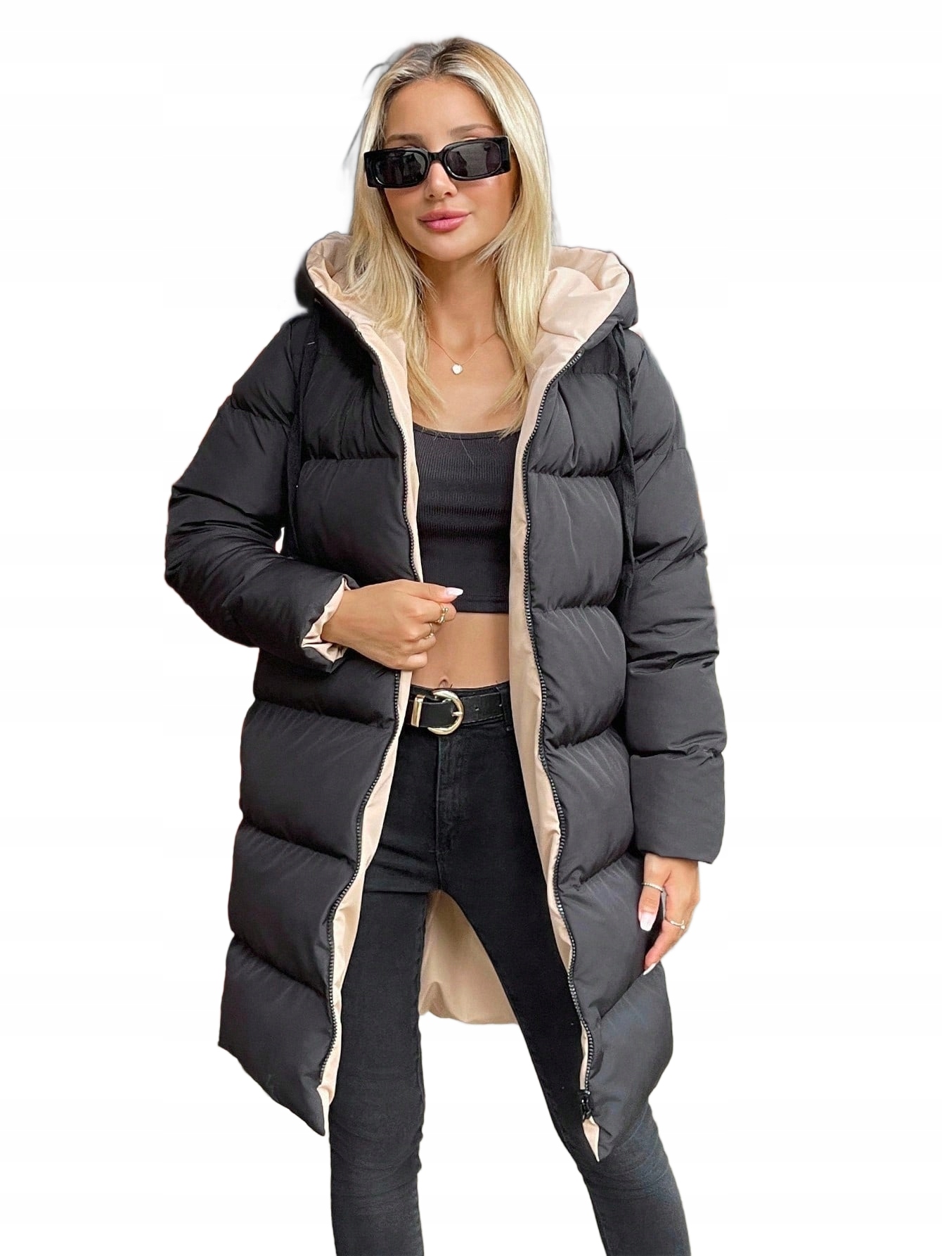 Shein Dámská Péřová Bunda S Kapucí Oboustranná 40 1LA