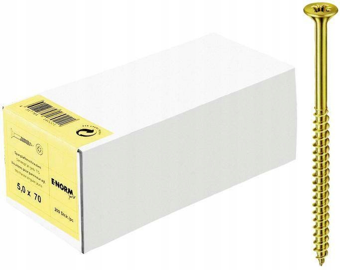 Šroub do dřevotřískových desek žlutý, pozinkovaný, závit Pzd 6,0x180/72, E-NORMpro