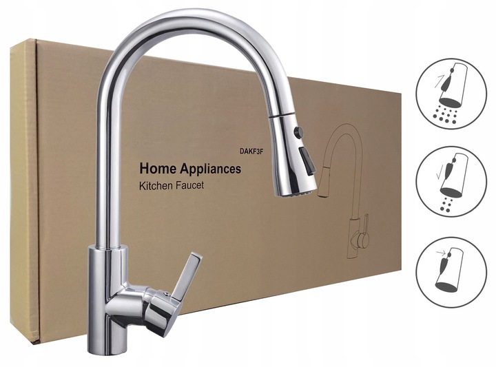 Kuchyňská Baterie S Výsuvným Výtokem, Prémiový Kohout 3-REŽIM Provozu 360°