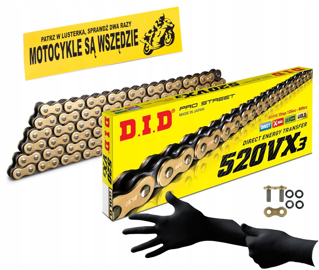 

Łańcuch Napęd-owy DID 520 VX3 Gb 106 X-ring Złoty
