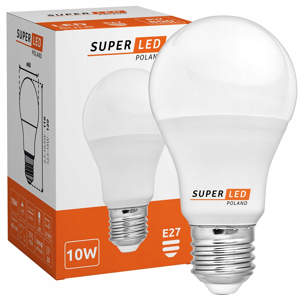 

Żarówka Led E27 800lm 10w=80w Neutralna Superled