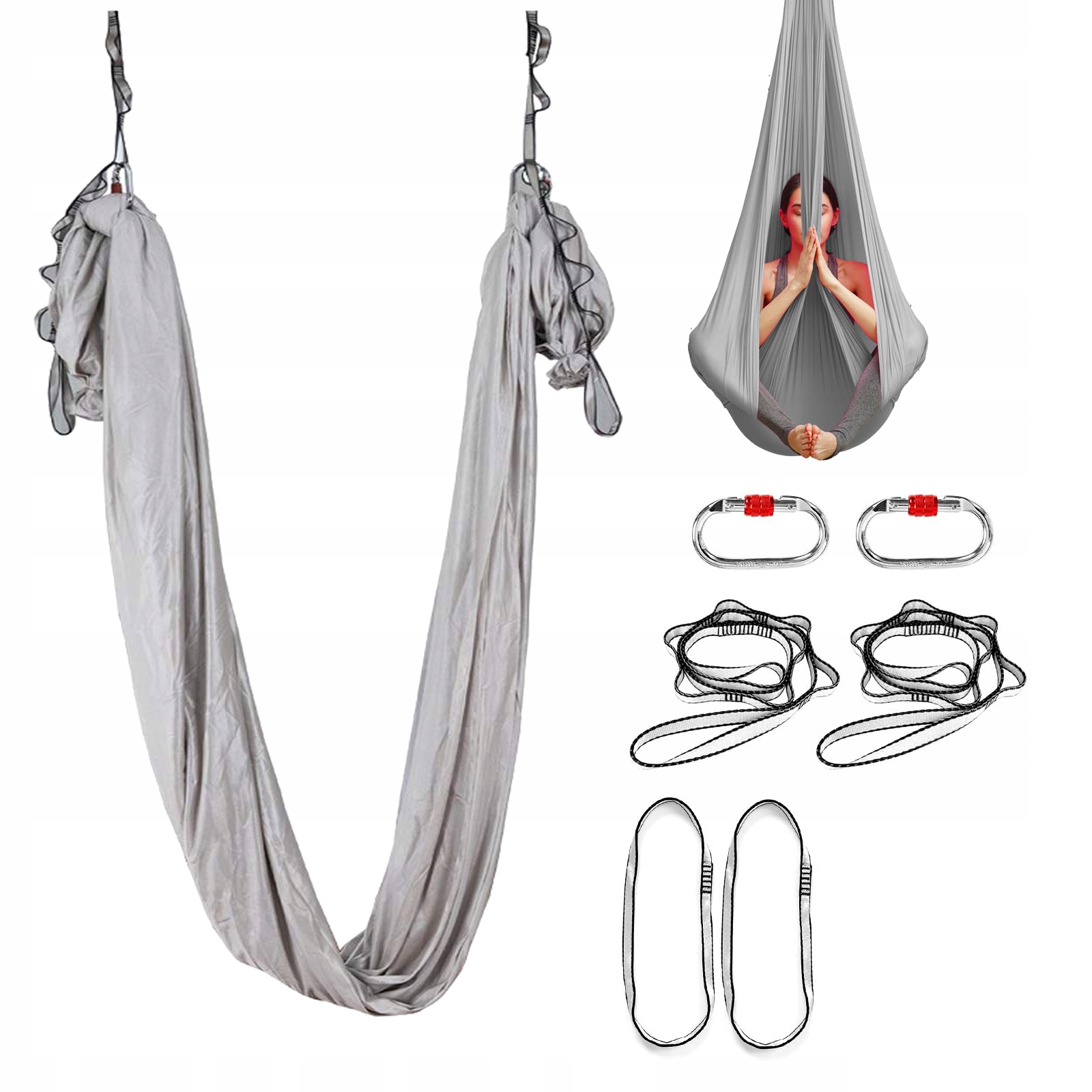 Szarfa akrobatyczna, chusta aerial silk wielofunkcyjna 6 metrów szary