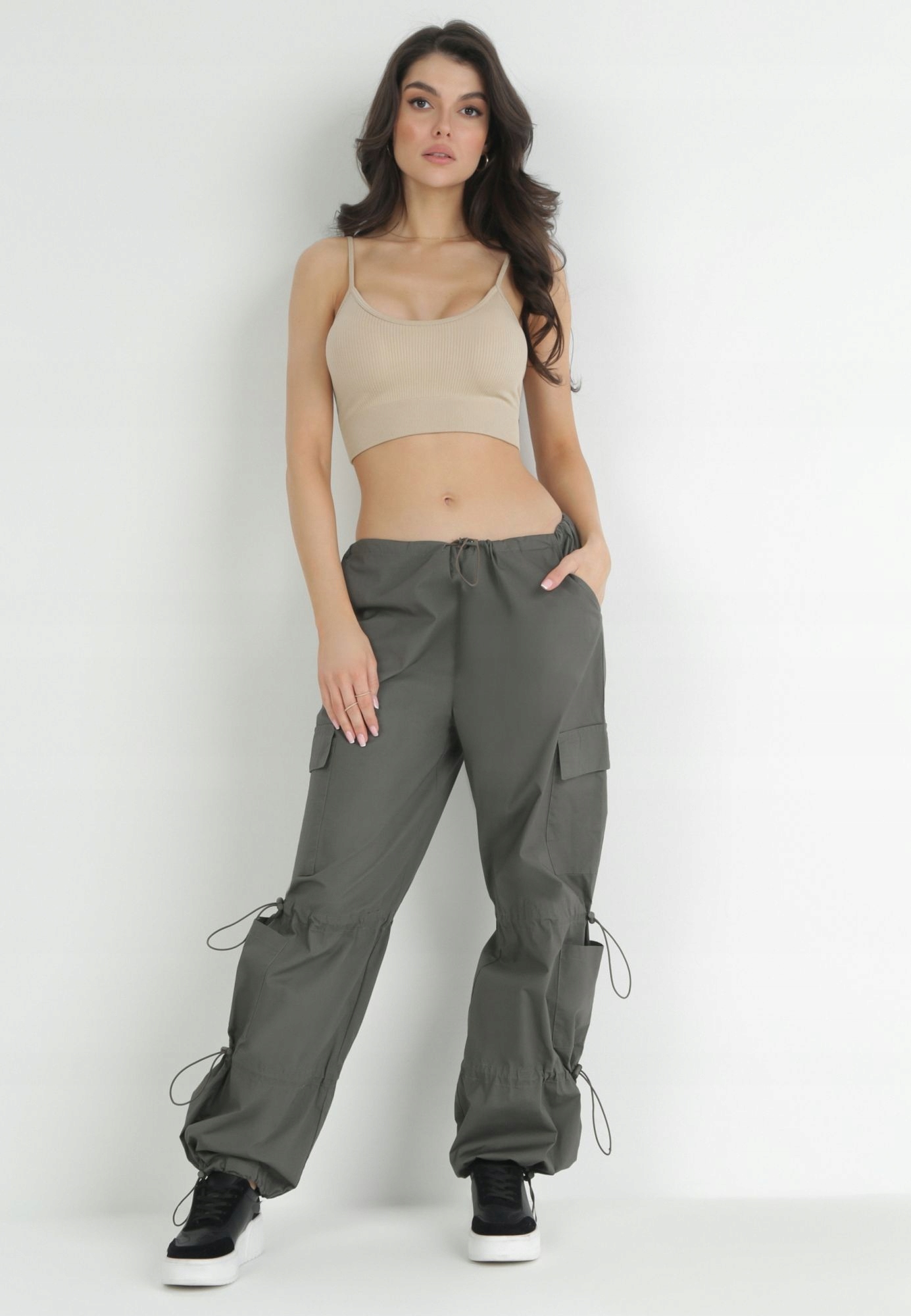 Kalhoty Casual Tmavě zelené Baggy Joggery Kapsáče s bavlnou Born2be L