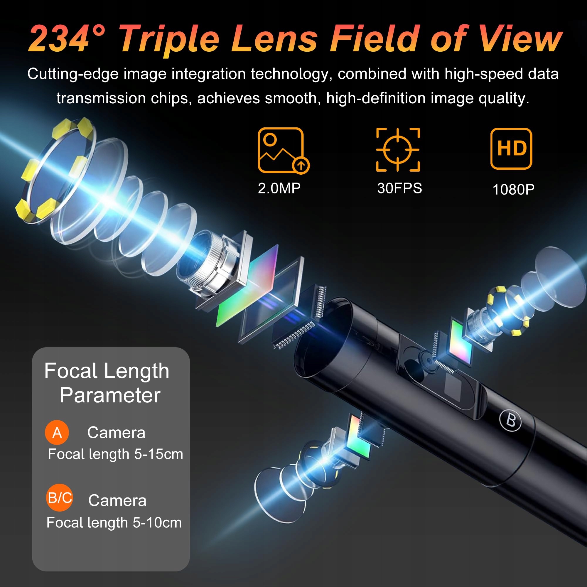 UIIVZEY Kamera Endoskopowa 10m 5 Calowy Ekran IPS HD 1080p Wodoodporna — miniatura 2