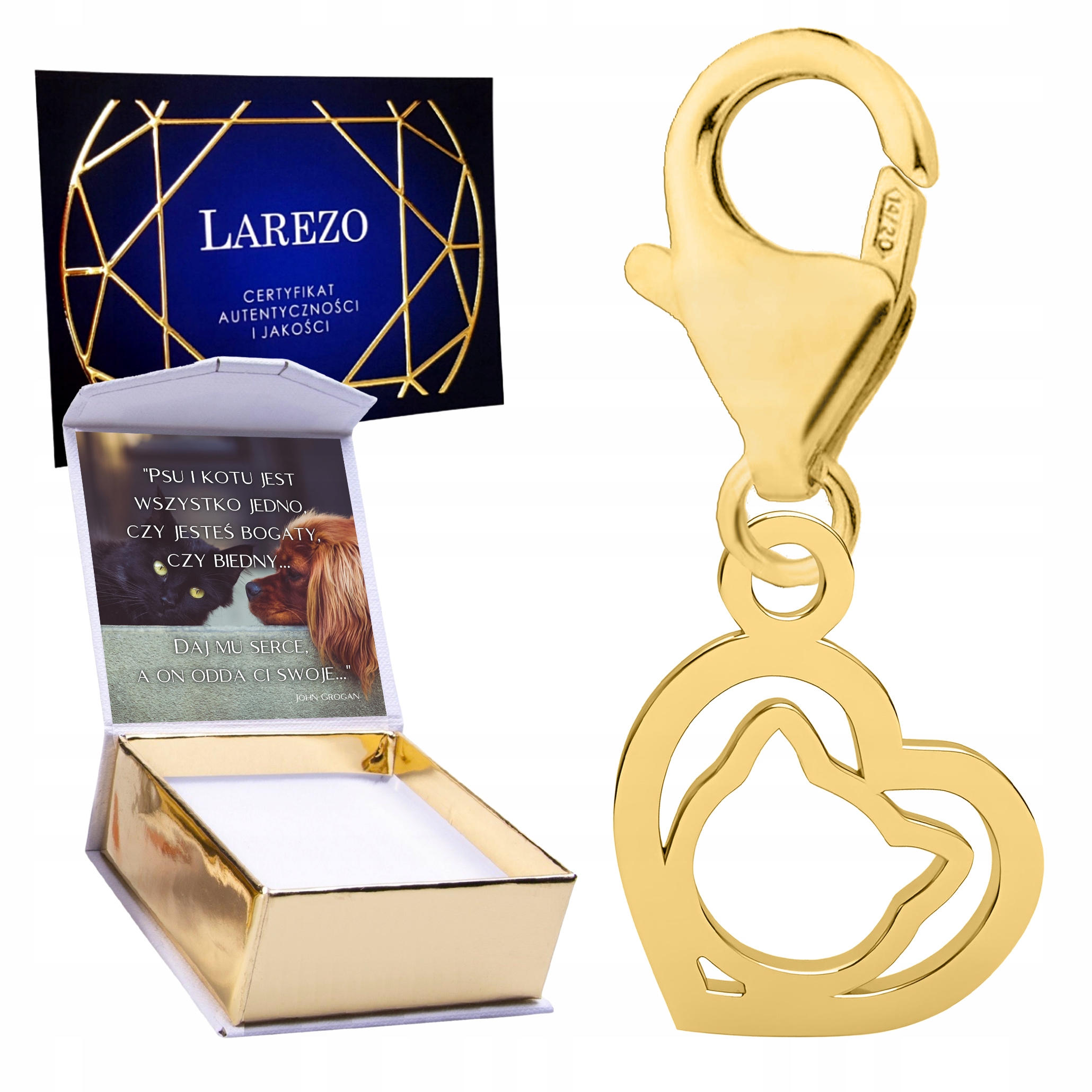 Zlatý Přívěsek 925 Závěsné srdce s kočkou Kočka Hlava kočky Potisk