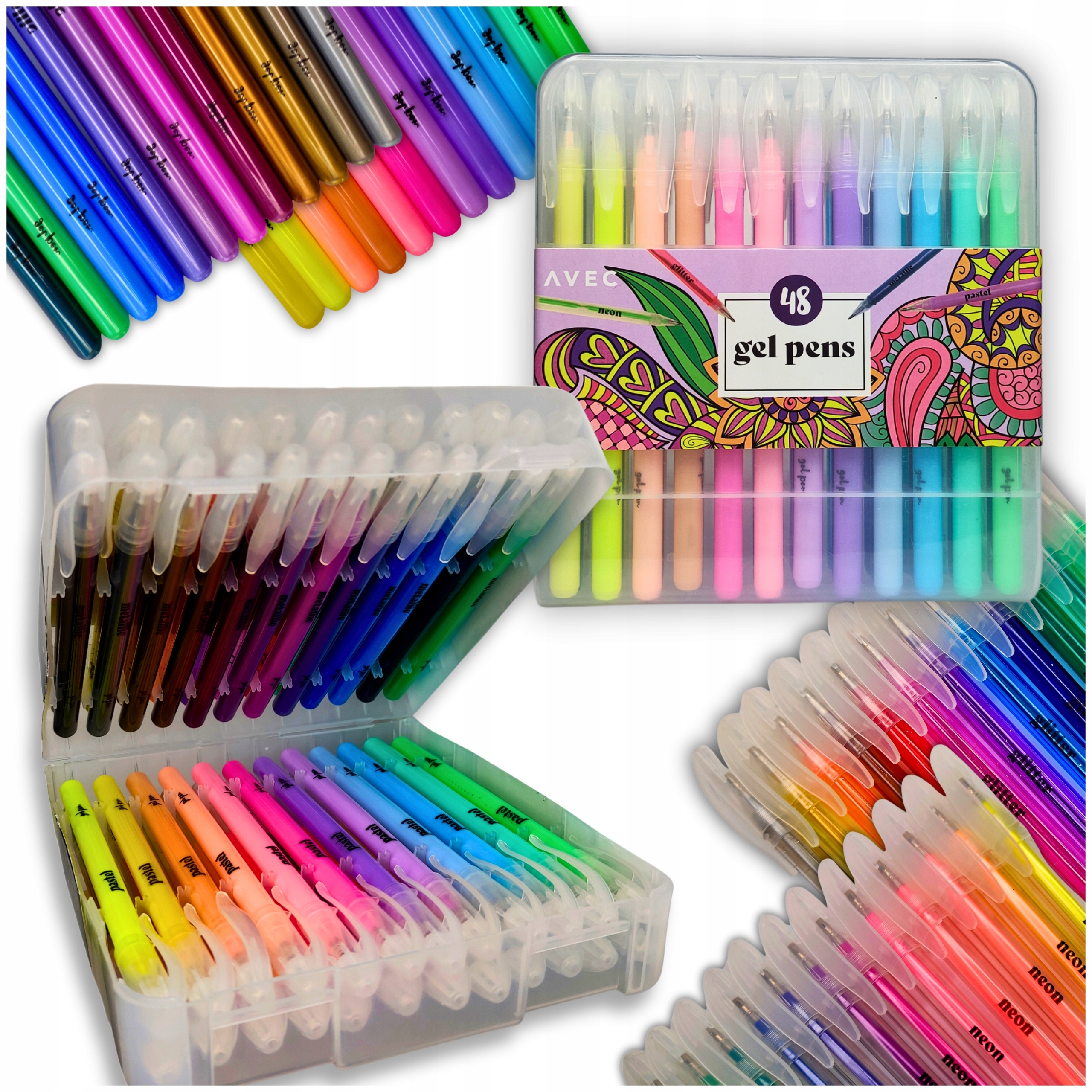 DŁUGOPISY ŻELOWE BROKATOWE KOLOROWE ZESTAW 48 SZT.