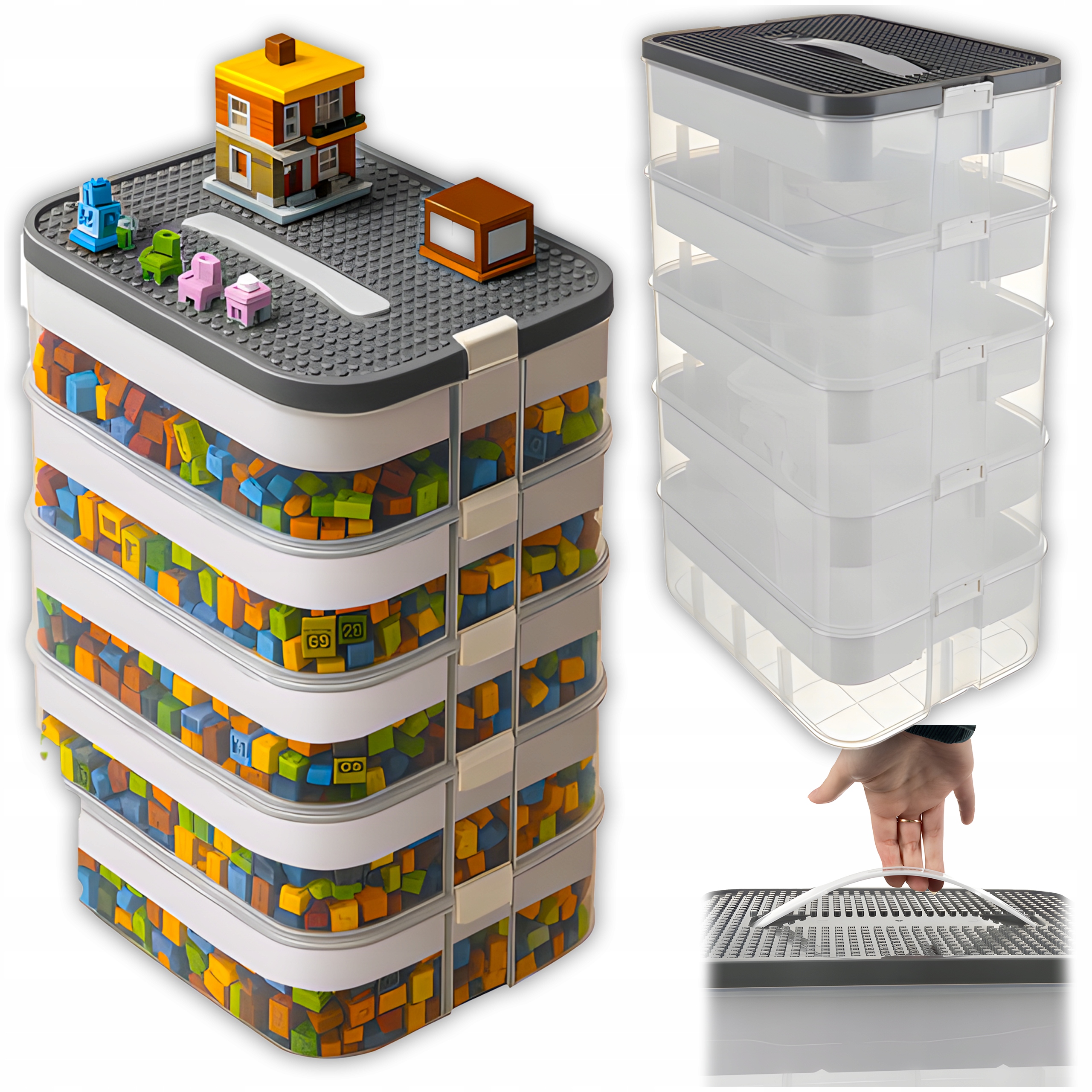 Kruzzel 25759 Odolný Box S Víkem A Rukojetí Na Věci A Produkty, 5 přihrádek, 35 l