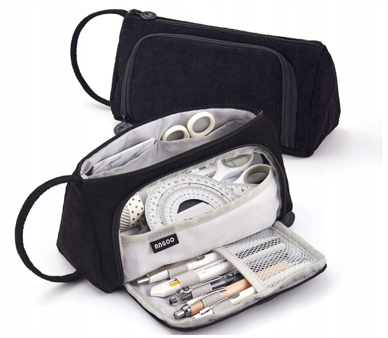 Růžový manšestrový penál s organizérem pro dívky do kancelářské školy