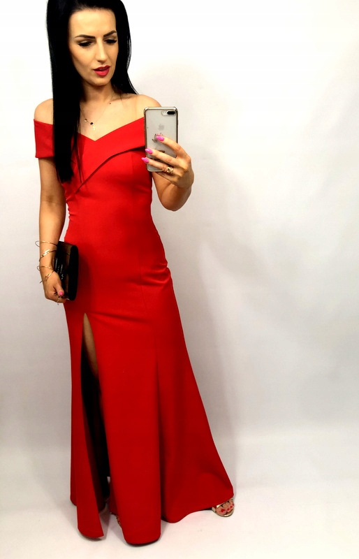 SUKIENKA MAXI SYRENKA OPADAJĄCE RAMIONA CZERWONA L Cechy dodatkowe zamek