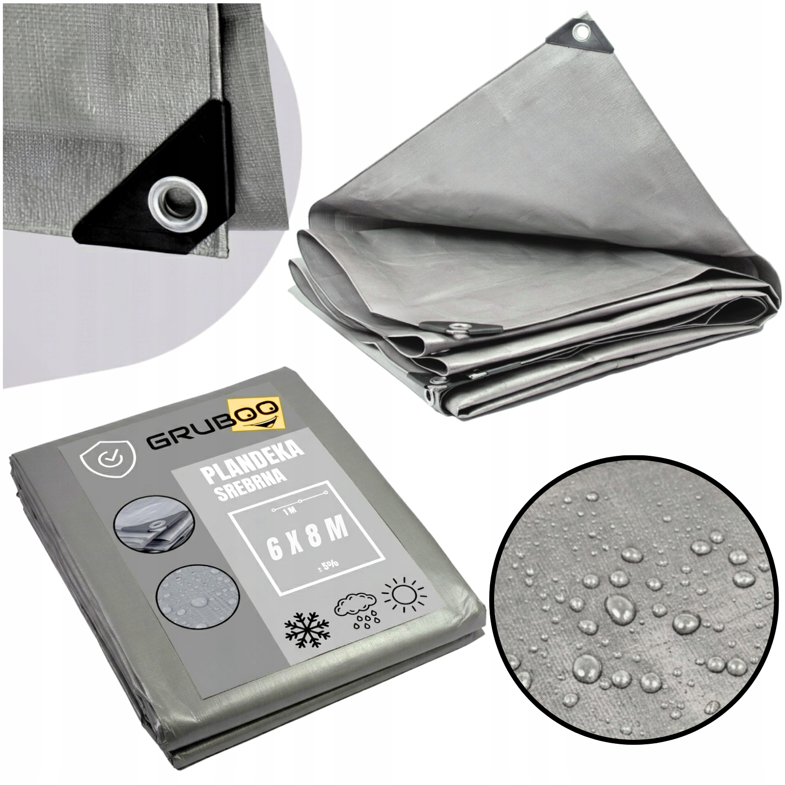 Plachta Silná Plachta Hrubá 6X8 M Stříbrná Krycí Voděodolná Uv