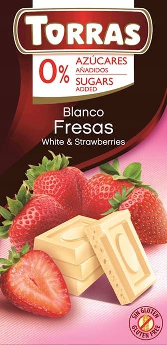 Levně 5 x Torras Bílá čokoláda s jahodami bez přidaného cukru 75 g