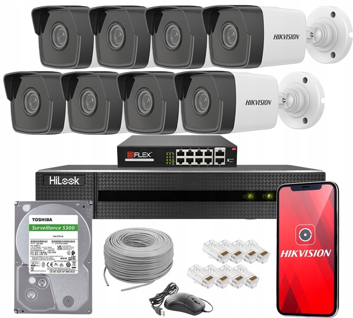 Sada 8 Kamer Hikvision Ip 4Mpx Ir 30M PoE Nvr Disk 2TB